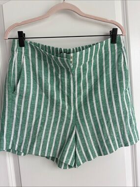 J. Crew Green and White Vertical Stripe linen blend Shorts